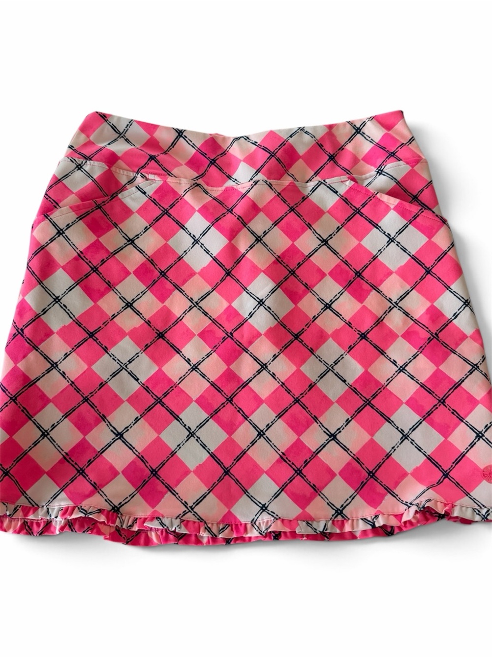 Lilly Pulitzer Pink Plaid Mini Skirt with Black Accents